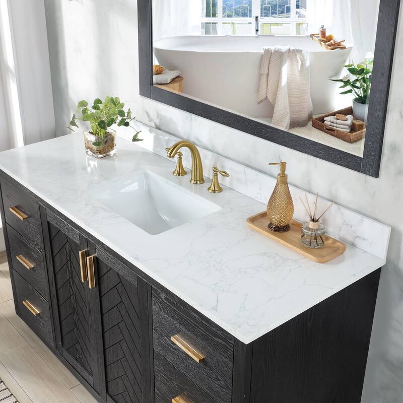 Altair Gazsi Bathroom Vanity with Composite Stone Countertop with Mirror