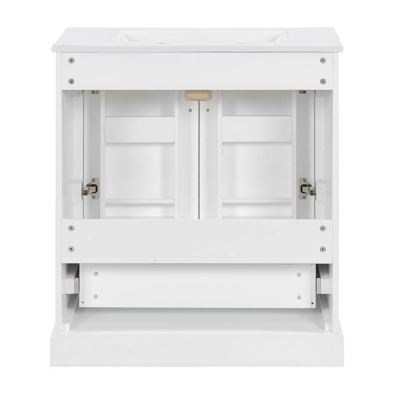 Bathroom Vanity with Ceramic Sink, Freestanding Storage Cabinet with Double Shelf, 1 Divider Drawer & 2 Soft-close Doors