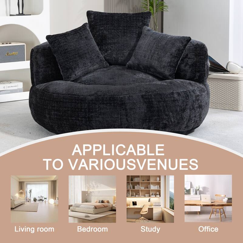 Chenille Upholstered Durable Comfort Lounger High Back Bean Bag Lazy Sofa With Three Pillows