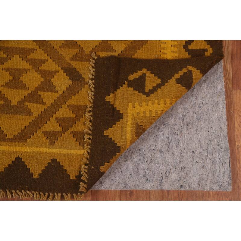 Hand Woven Oriental 100% Wool Carpet Southwestern Geometric Yellow & Gold Kilim Area Rug - 9' 8'' X 6' 6''