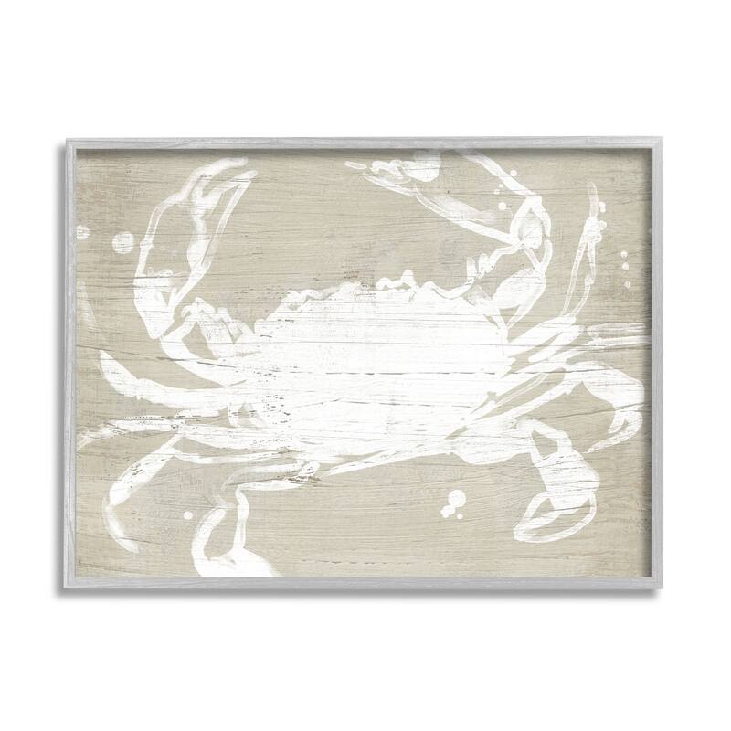 Stupell Soft Nautical Crab Crustacean Rustic Grain Pattern Framed Wall Art - Tan - 16 x 20 - Grey