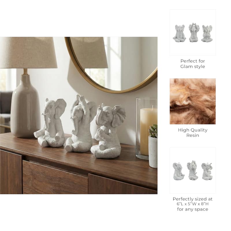 Decorative Resin Elephant Figurines with Yoga Poses - Set of 3, 8"