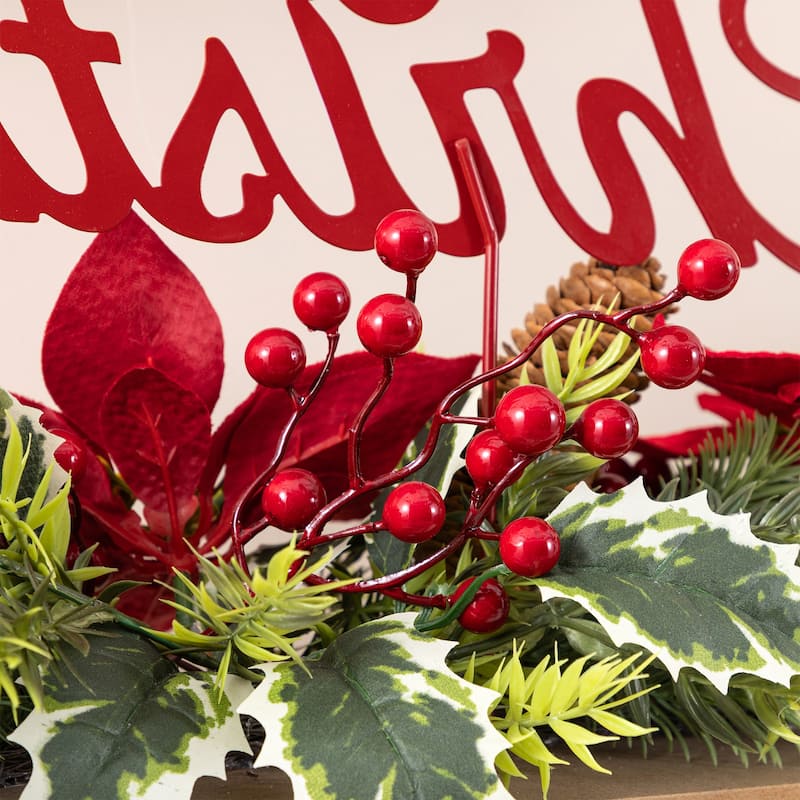Glitzhome Christmas Red Sleigh Frosted Boot Floral Metal Potted Tree Table Decor