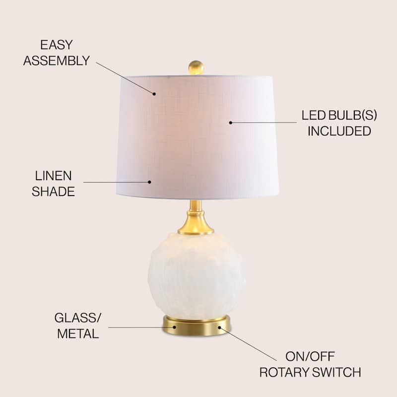 Ilsa 22" Dotted Glass/Metal LED Table Lamp, White/Brass Gold by JONATHAN Y