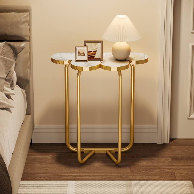Gold Marble End/Side Table for Living Room - 25.9'' H X 23.6'' W X 21.6'' D