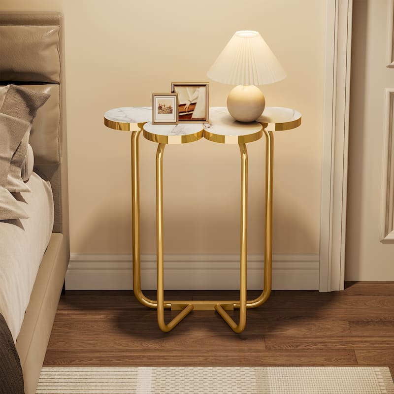 Small Modern Side/End Table with Marble Top for Living Room - 25.9'' H X 23.6'' W X 21.6'' D