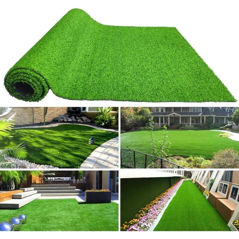 5ft x 10ft Turf Mat for Backyard, Ideal for Garden, Lawn Landscape, Thick Fake Faux Grass with Rubber Backing & Drainage Holes - Green