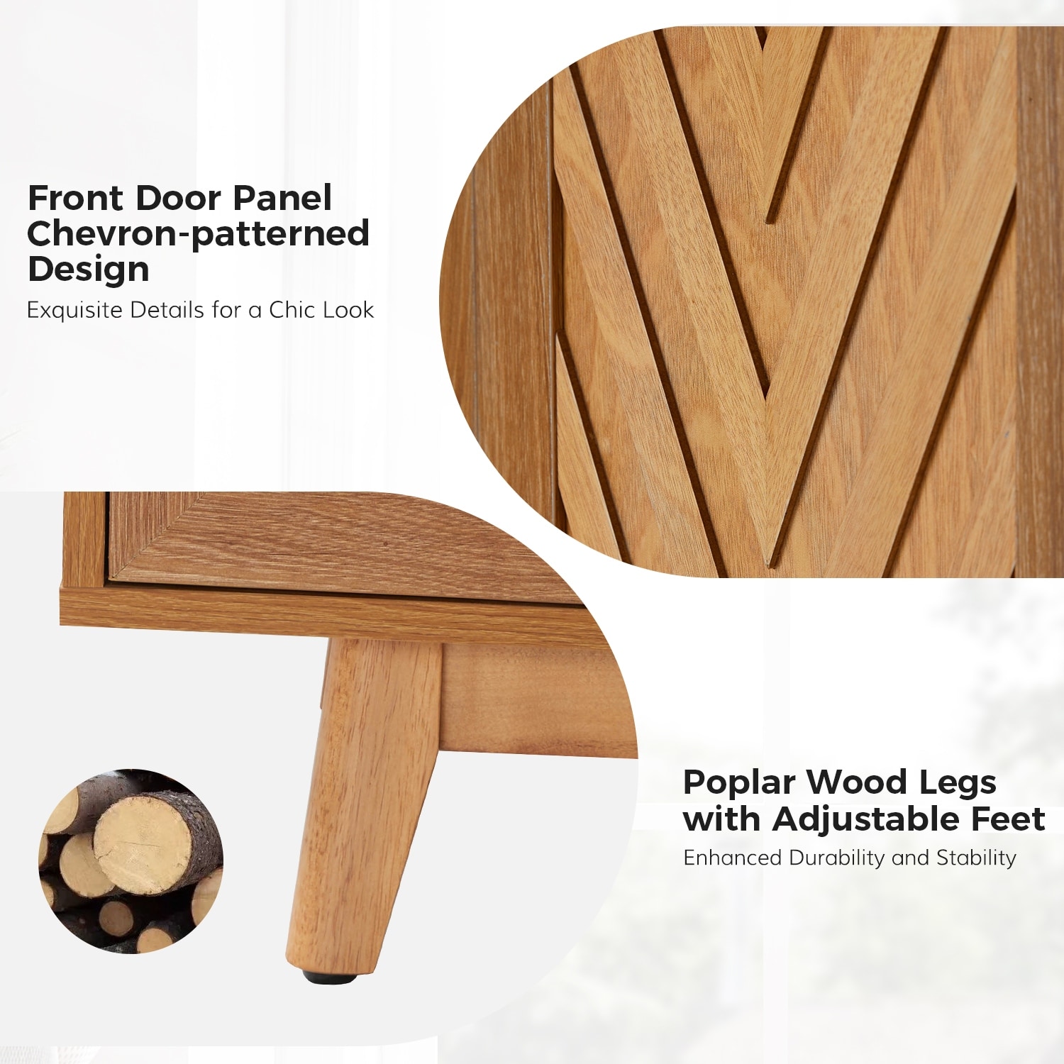 Tobias 57"Wide Mid-century Chevron-patterned Sideboard with Adjustable Shelves by HULALA HOME