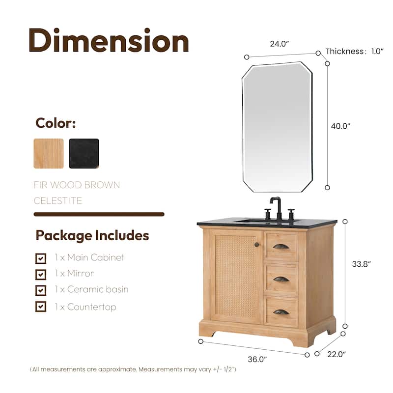 Hervas Bath Vanity with Natural Marble Top and Mirror