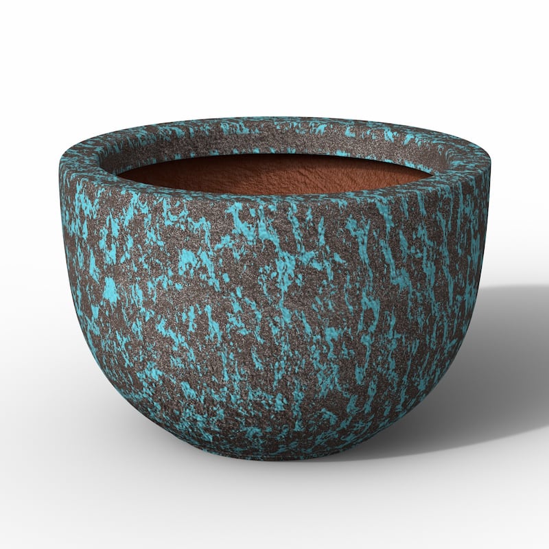 Concrete Planter Bowl Flower Pot with Enhanced Interior, Drainage Hole - 16.5 x 11 in - Turquoise(Enhanced Interior)