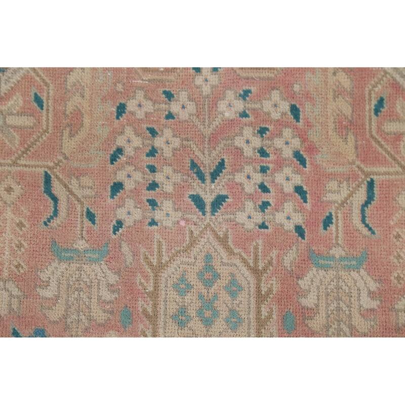 Pink Geometric Tabriz Persian Vintage Area Rug Handmade Wool Carpet - 8'0"x 11'5"