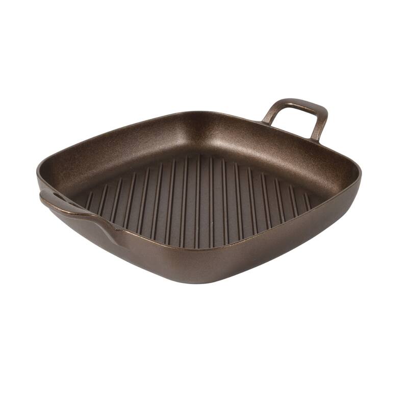 Bloomhouse Natural Bronze Finish Pre-seasoned Cast Iron Grill, Everyday Pan, Skillet & Olive Wood Trivet