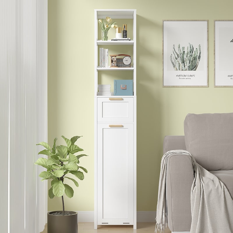 VECELO Tilt Out Laundry Hamper Cabinet with Laundry Baskets Hamper,Bathroom Storage Cabinet Laundry Cabinet with Drawer