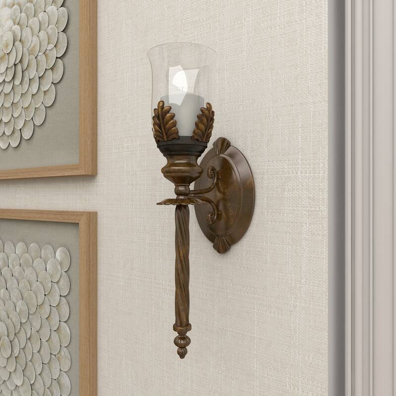 Brown Glass Single Candle Wall Sconce - 5 x 7 x 18