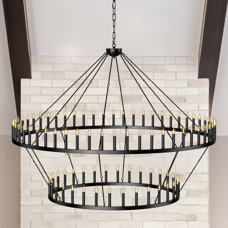Large Wagon Wheel Chandelier,Round High Ceiling Chandeliers - 88 Lights