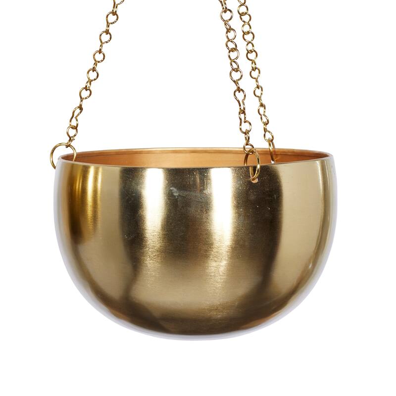 Black, Gold or Silver Metal Indoor Outdoor Hanging Dome Wall Planter with Chain (Set of 2)