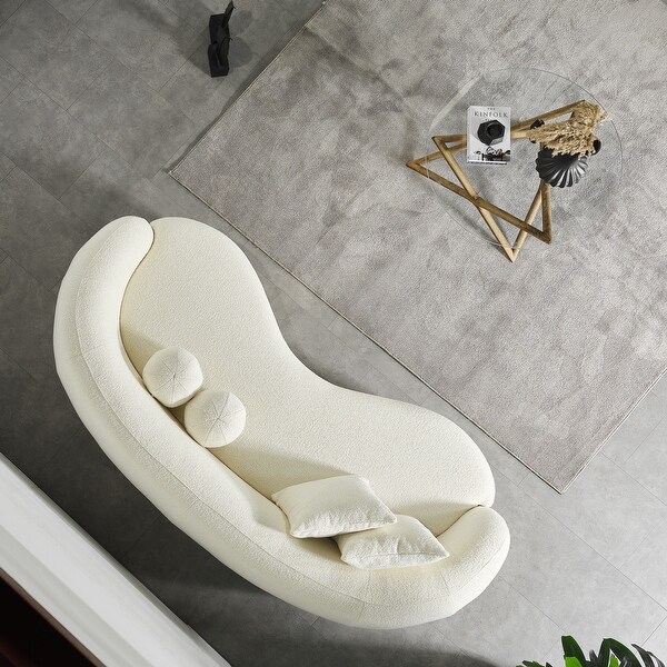 Benty Japandi Style Luxury Modern Boucle Fabric Curved Ivory Sofa