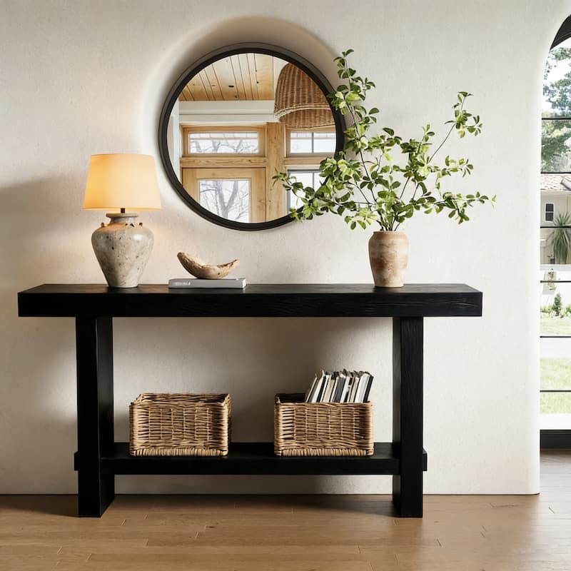63-Inch Solid Wood Console Table with shelf
