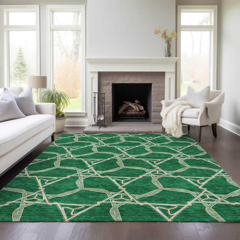 Machine Washable Indoor/ Outdoor Transitional Links Chantille Rug