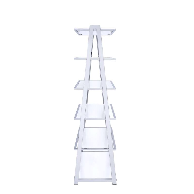 Coleen White High Gloss & Chrome Finish Bookshelf - Chrome