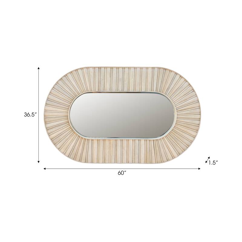 Wood Wall Mirror Modern Fluted Large Rectangular Decor - 60" White - 60" x 1.5" x 36.5"