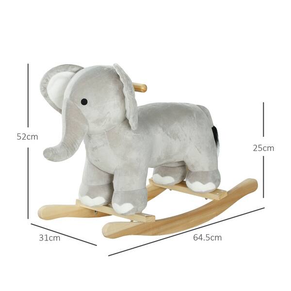 dimension image slide 1 of 2, Plush Elephant Ride-On Rocking Horse with Sounds, Safe and Comfortable for Toddlers 2-4 Years