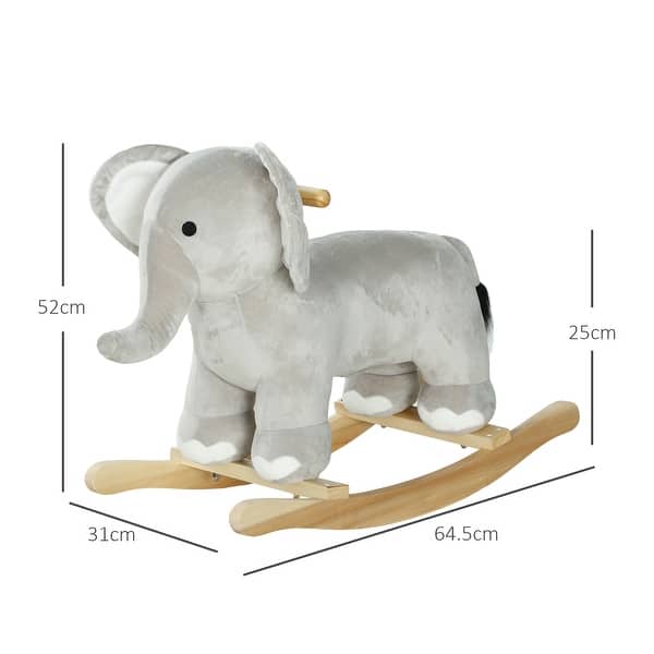 dimension image slide 1 of 2, Rocking Horse, Kids Rocking Animal, Elephant Rocker with Realistic Sounds, Plush Ride on Toy for Years 2-4, Gray