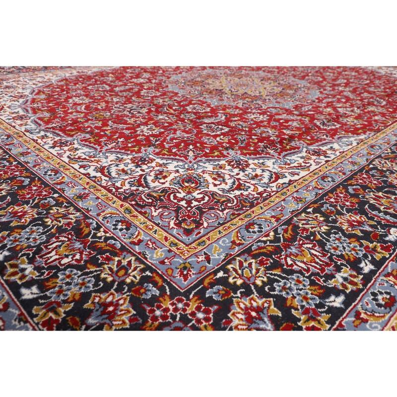 Medallion Kashan Turkish Area Rug Red Machine Made Floral Carpet - 9'9" x 12'11"