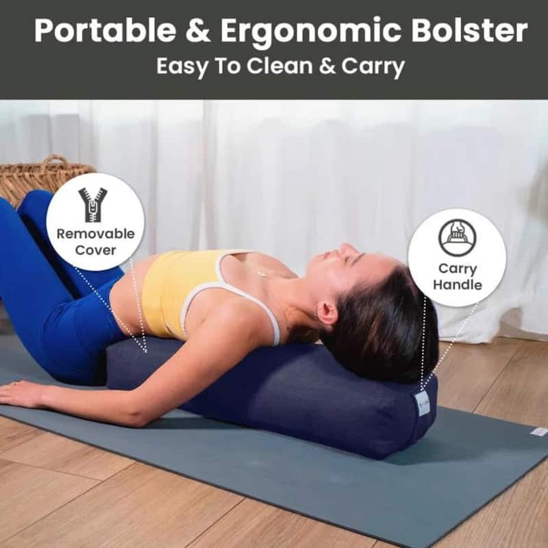 Yoga Firm Large Yoga Bolster Pillow Cushion 24" x 12" x 6" for Restorative Yoga, Rectangular Cotton and Removable Cover