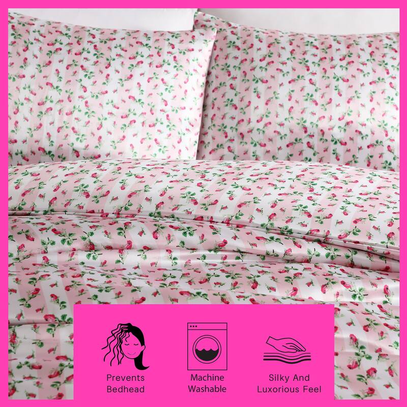 Betsey Johnson Rose Stripe Reversible Pink Duvet Cover Set