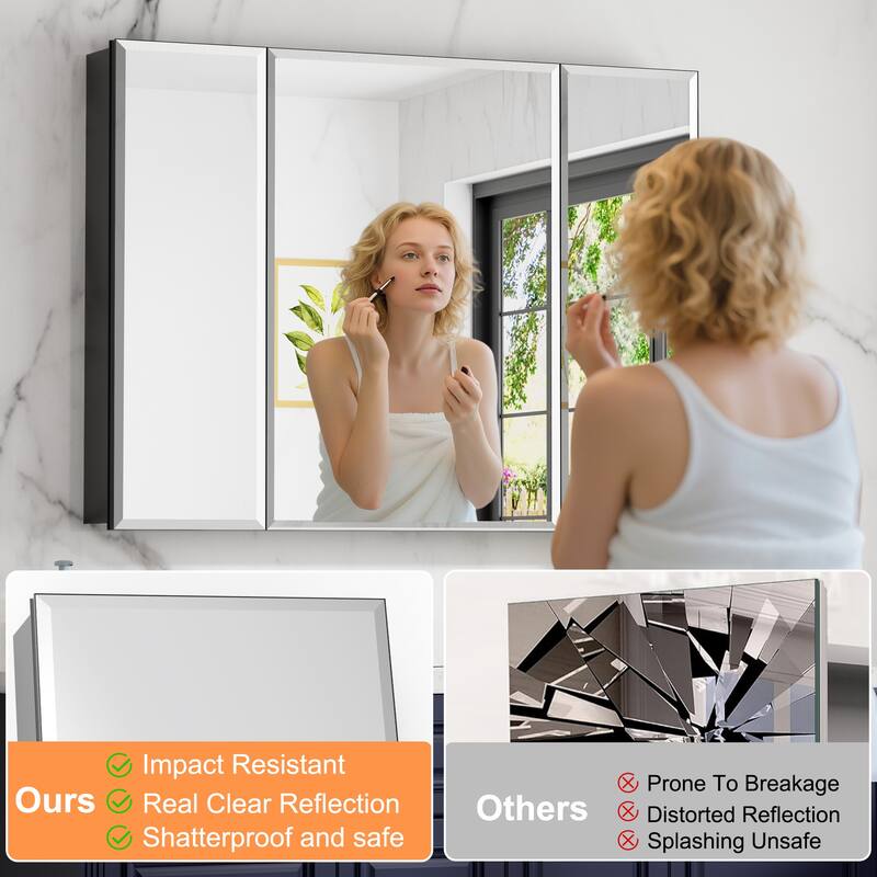 Belle Medicine Cabinet with Mirror, Adjustable Shelves, Recessed or Wall Mount