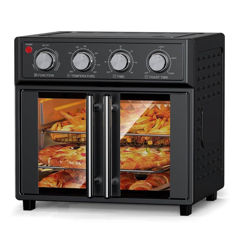 PlumChef 26QT Large Capacity French Double-Door Air Fryer Convection Toaster Oven, 1700W - Black