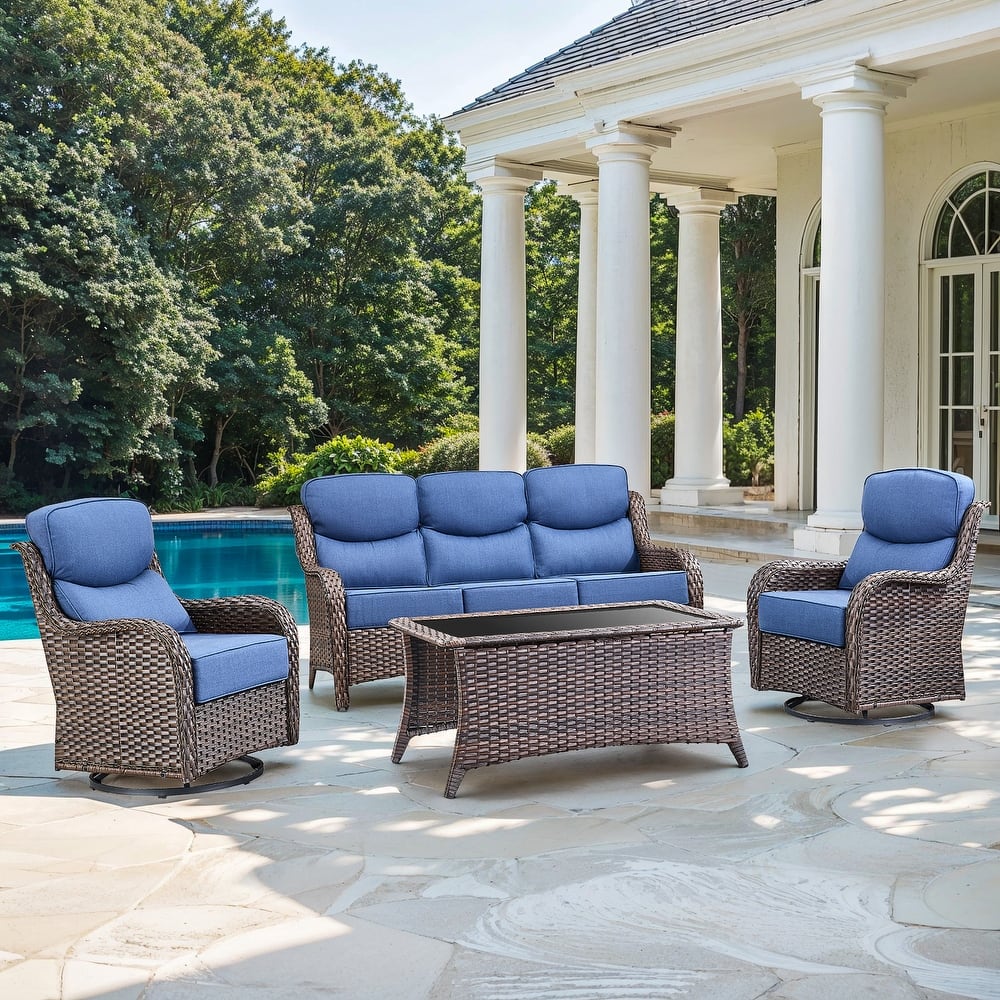 Gymojoy 4-Piece Patio Furniture Set with Swivel Glider Chairs, 6-Inch Ultra-Plush Cushions & Water-Resistant Olefin Fabric