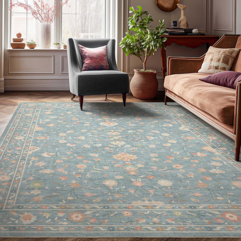 Well Woven Apollo Serapi Yazd Traditioal Floral Flat-Weave Area Rug - 6' x 9' - Blue