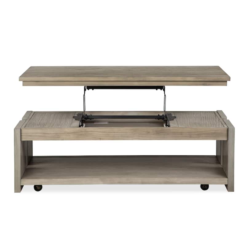 Magnussen Home Conrad Stone Harbor Grey Rectangular Lift Top Storage Cocktail Table with Casters - 50''W x 28''D x 17''H