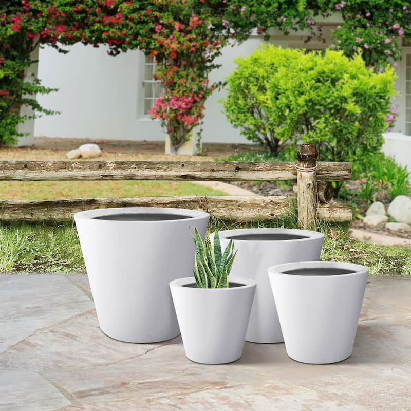 Plantara 22", 18", 15" & 13" D Solid White Concrete Plant pot(Set of 4), Modern Round planter, Outdoor Flower pot for Garden