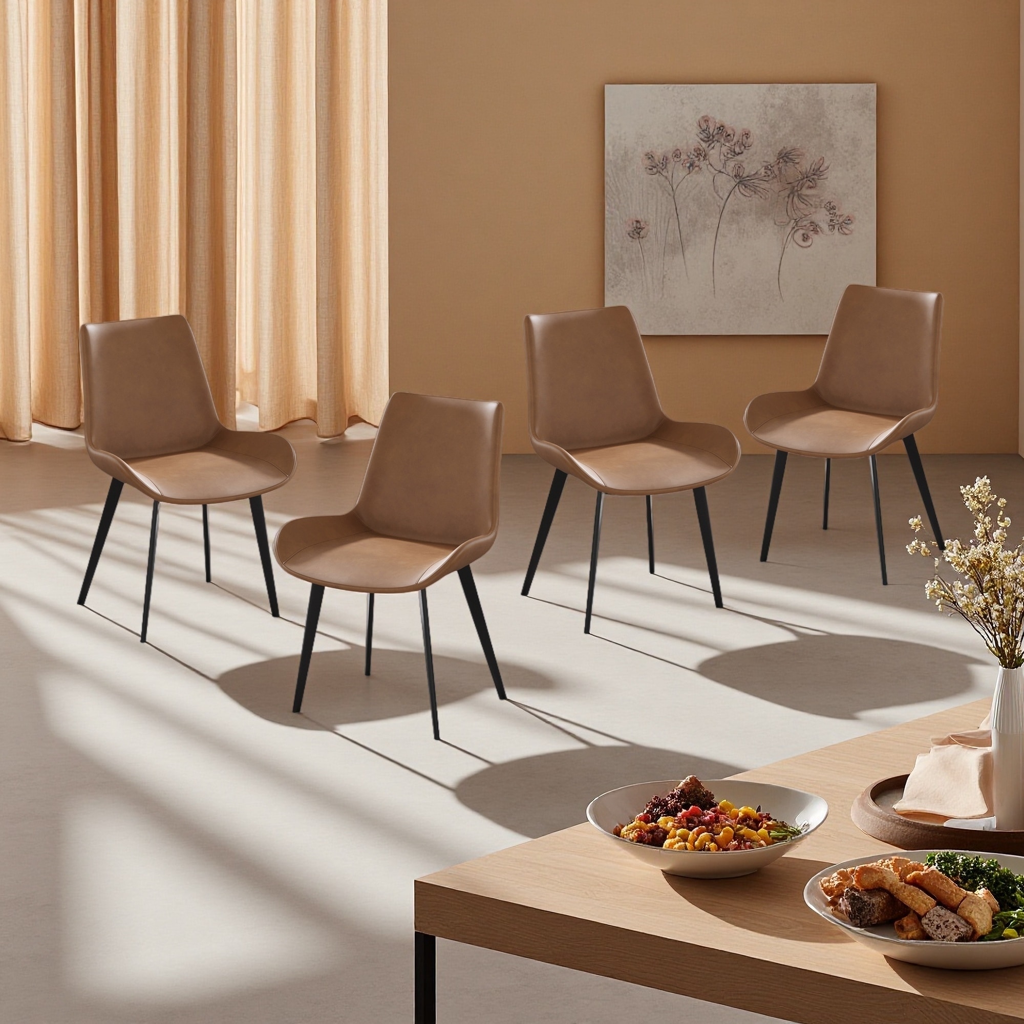 Faux Leather Dining Chairs Set of 4 with Metal Legs