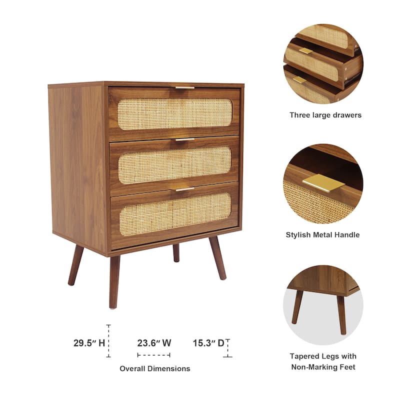 3-Drawer Wood Storage Nightstand