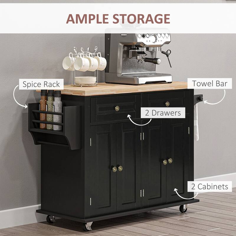 Modern Rolling Kitchen Island Cart With Spice Rack(no include stool)