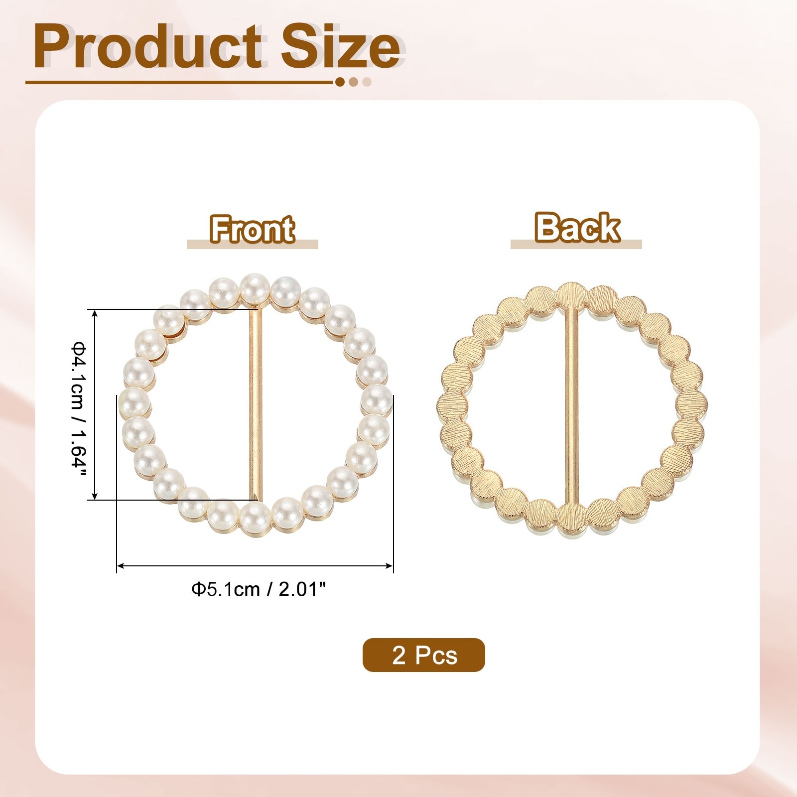 2pcs Silk Scarf Ring Clip, Pearl Round Shape T-Shirt Ties Clips Kit Clothes Corner Knotted Button Waist Buckle Wrap Holder