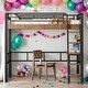 preview thumbnail 1 of 8, Full Size Multifunctional Design Metal Loft Bed with Built-in Desk, Storage Shelf and Ladder, No Box Spring Required, Black