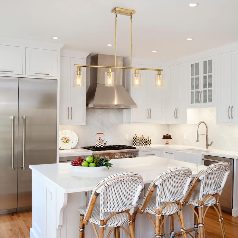 4-Light 43.7"W Kitchen Pendant Lighting witn Clear Glass Shades