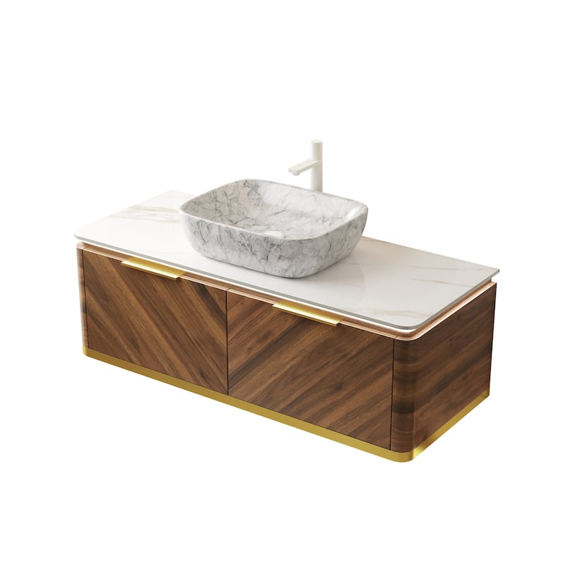 48" Floating Vanity with Smart Sensor Light, Stone Top and Vessel Sink