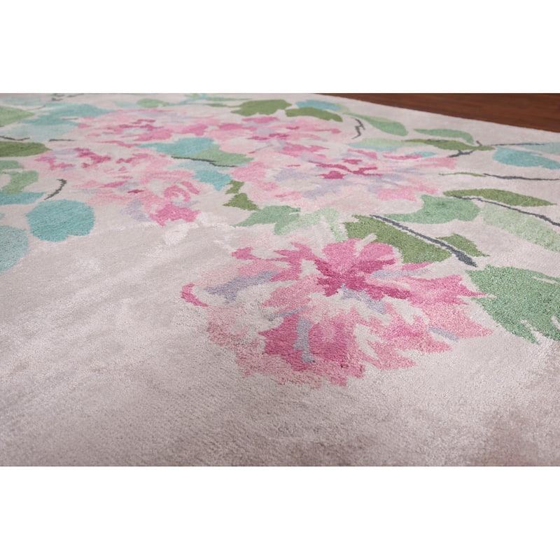 Floral Abstract Area Rug Handmade Modern Wool & Silk Carpet - 6'7"x 9'9"