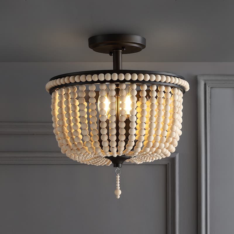 Georgian Wood Beaded/Metal LED Flush Mount, by JONATHAN Y - Black