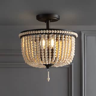 JONATHAN Y Georgian Wood Beaded/Metal LED Flush Mount