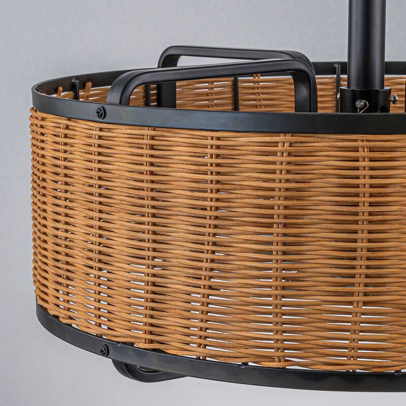 18.5 in. Farmhouse Rattan Ceiling Fan Chandelier with Remote - Black