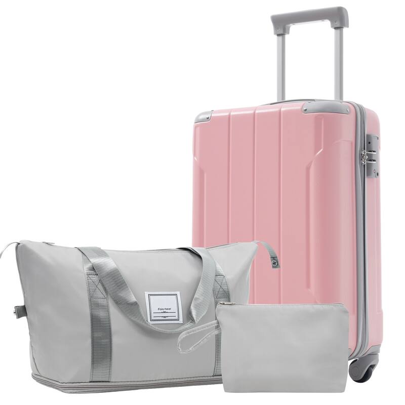 20 Inch Carry On Luggage Set 3 Piece with Spinner Wheels, Lightweight Hardshell ABS Suitcase - Pink Lady