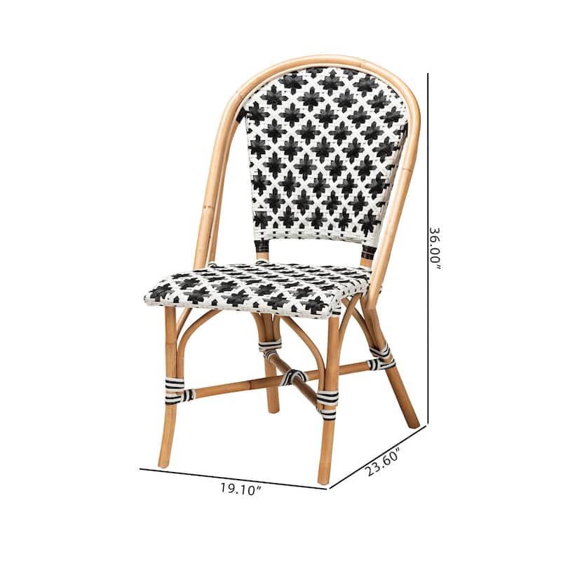 Ambre Modern French Black and White Weaving Natural Rattan 2-Piece Bistro Chair Set