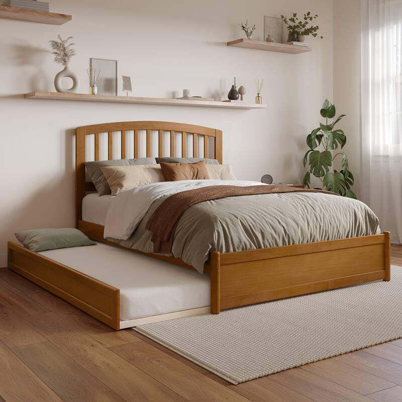 Lucia Platform Bed with Panel Footboard and Twin Trundle - Light Toffee - Full